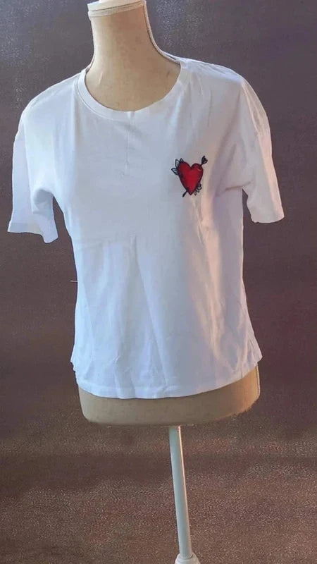 White Pimkie T-shirt New with Embroidered Heart Patch size XS
