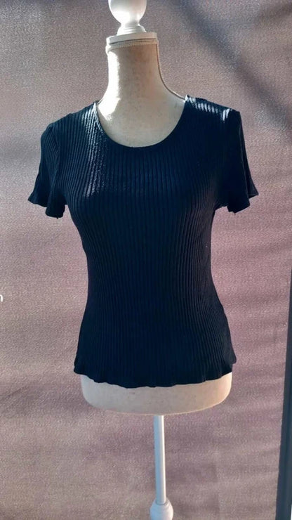 Tee-shirt Noir en Maille Côtelée Chic - Zara - Taille M