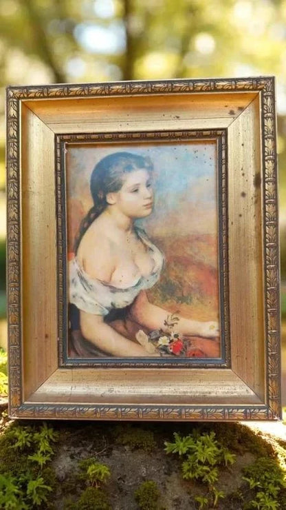 Renoir Reproduction "Young Girl with Flowers" - Braun & Co. 1961 Edition - Framed