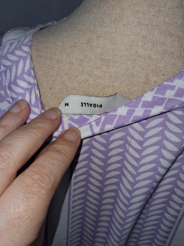 Robe bohème lilas et blanche Pigalle taille M neuve volants