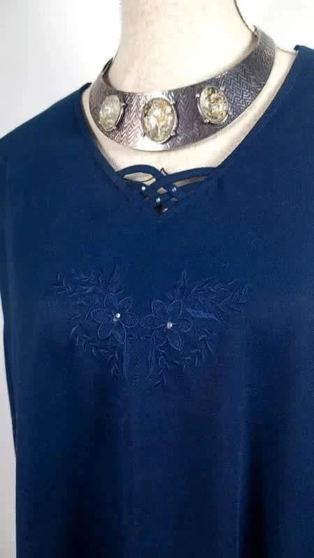 Tunique bleu marine col en v strass 3XL 50/52
