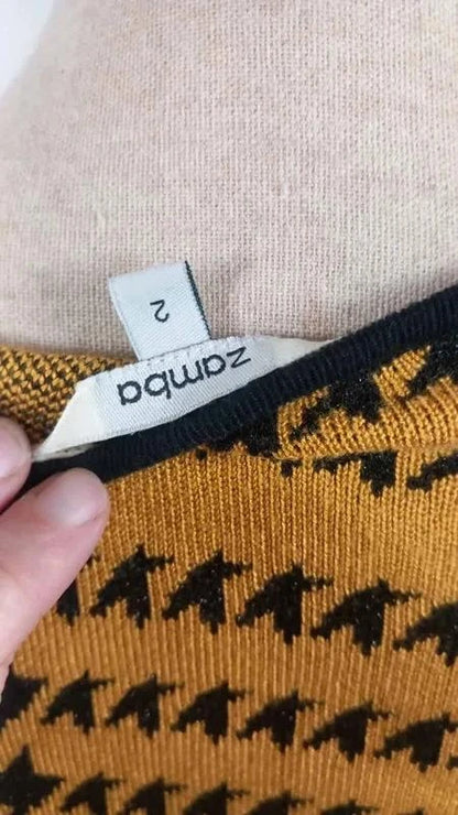 Pull Léger ZAMBA Moutarde & Noir - Motif Pied-de-poule - Taille 2