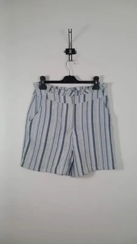 Short Yessica – Rayures Bleues & Fils Argentés – Taille Haute Paperbag – Neuf