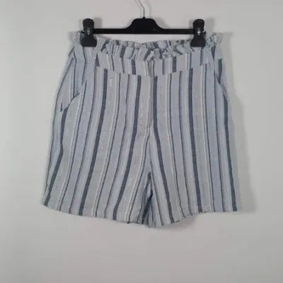 Short Yessica – Rayures Bleues & Fils Argentés – Taille Haute Paperbag – Neuf