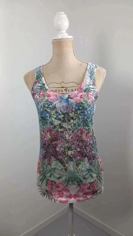 Romantic Floral Cami Top - Size M/L (UK 12/14) - Floral Print & Lace