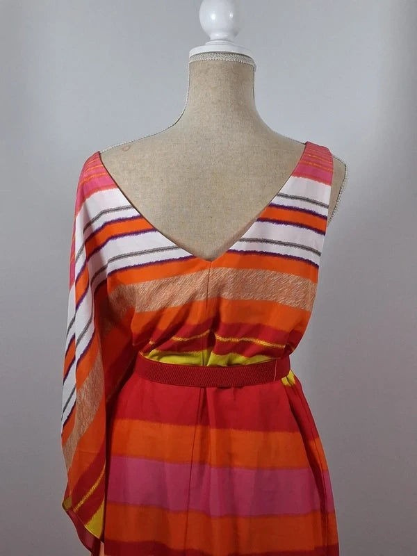 Robe Manoukian asymétrique orange rose jaune drapée M 38