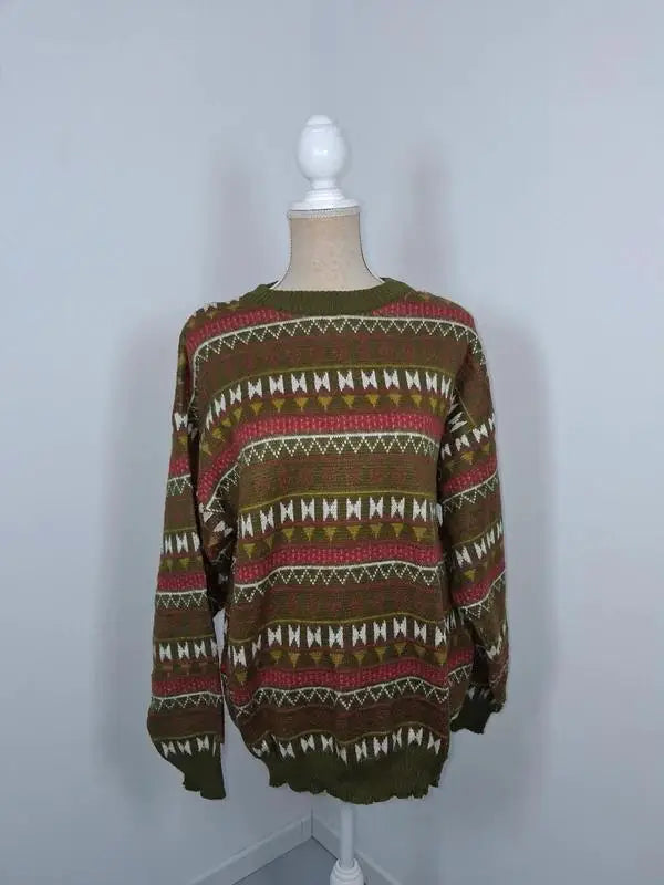 Pull femme jacquard multicolore vert et bordeaux - Taille XL