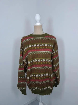Pull femme jacquard multicolore vert et bordeaux - Taille XL