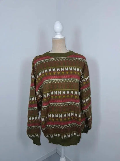 Pull femme jacquard multicolore vert et bordeaux - Taille XL
