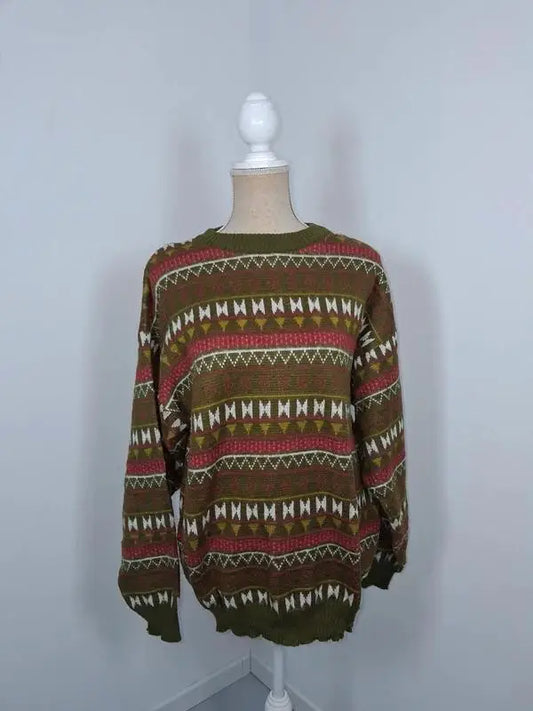 Pull femme jacquard multicolore vert et bordeaux - Taille XL