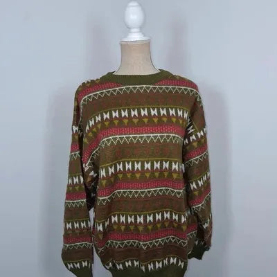 Pull femme jacquard multicolore vert et bordeaux - Taille XL