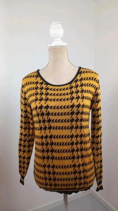 Pull Léger ZAMBA Moutarde & Noir - Motif Pied-de-poule - Taille 2