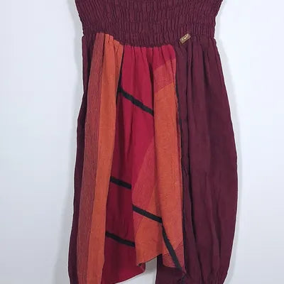 Sarouel court Nepalaya 100% coton – Bordeaux & orange – Taille XL