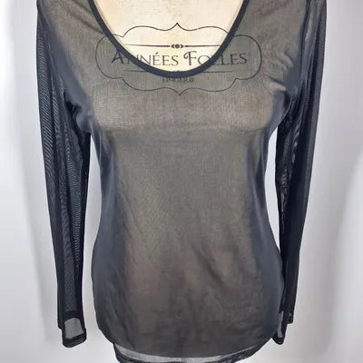 Black Mesh Long Sleeve Transparent Top Smash Size L
