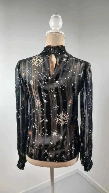 Chemisier Céleste Noir & Or - Imprimé Étoiles/Planètes - Taille XS - NEUF