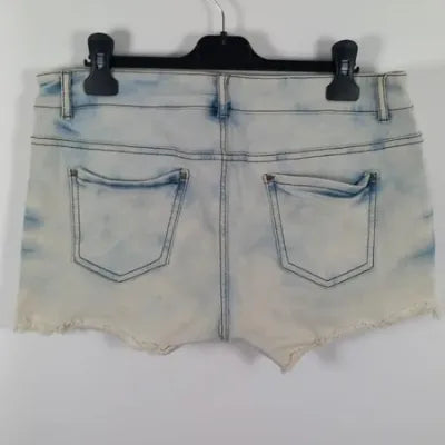 Blue & White Tie-Dye Denim Shorts – Festival Style – Size 14