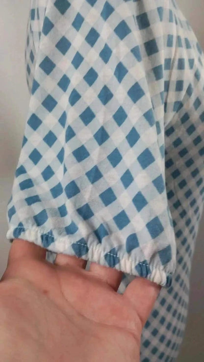 Top caroll vichy bleu et blanc à volants - taille 40 - très bon état