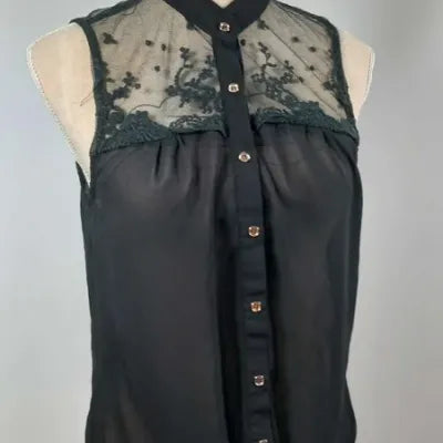 Black Sleeveless Lace & Tulle Top - Play In Collection - M/L - New