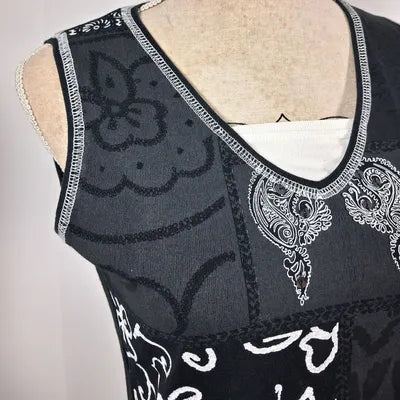 Kiabi Woman Patchwork Tank Top – Graphic & Rhinestone Style – Size 38/40 (M)