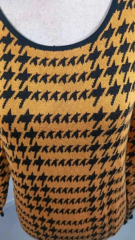 Pull Léger ZAMBA Moutarde & Noir - Motif Pied-de-poule - Taille 2