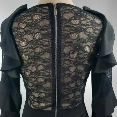 Chic Black Evening Dress - Lace & Ruffle Details - Size L (US 10) - NEW