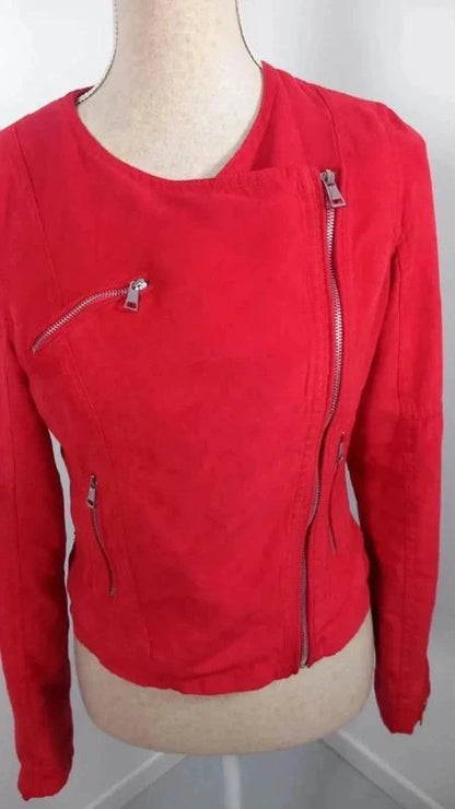 Veste Perfecto Rouge en Suédine Laura Jo - Taille S (36) - Coupe Ajustée