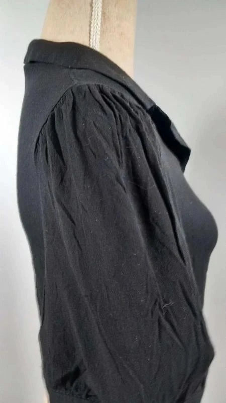 Top Zara Noir Fluide Style Rétro - Taille XS - Col Revers & Manches Bouffantes
