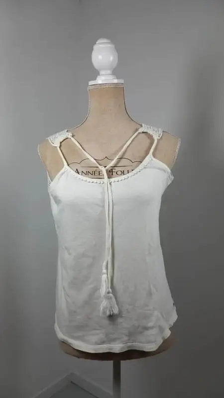 O'Neill White Bohemian Tank Top - Size S - Lace & Pom-poms