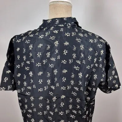 100% SILK Black Camaïeu Shirt with Asian print – Size 3 (US 8/10)