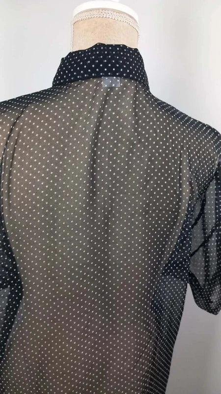 Chemisier Voile Transparent Noir à Pois - Taille 34/36 (S) - Style Vintage Chic
