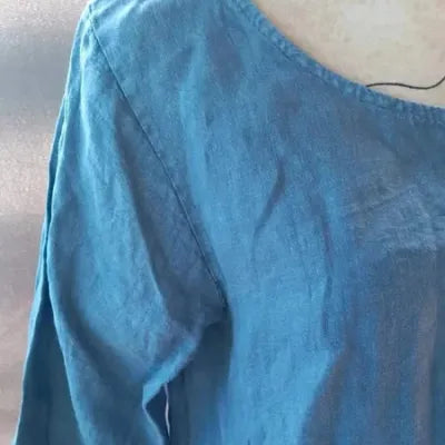 Robe Tunique 100% Lin – Bleu Indigo & Style Bohème taille 42