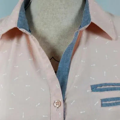 "Life is Beautiful" Shirt - Salmon/Coral - Size 40 - NEW - Chambray Details