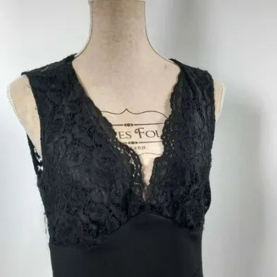 Chic Black Naf Naf Dress - Floral Lace & Detailed Back - Size 40