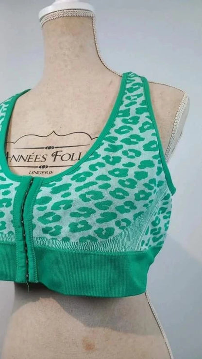 Brassière sport grand maintien 6xl neuve - motif léopard vert fluo