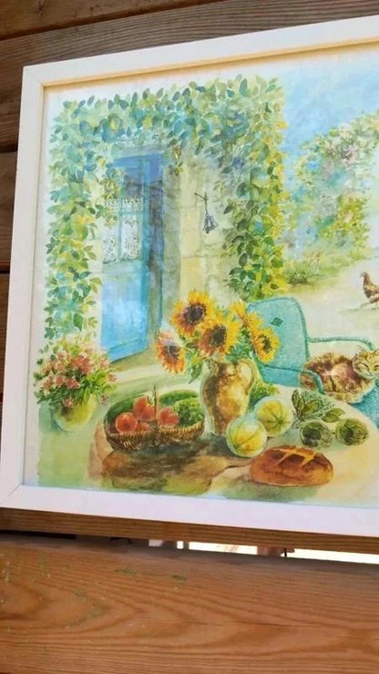 Tableau Aquarelle Originale - Danielle Lebeau - Scène de Campagne Provençale