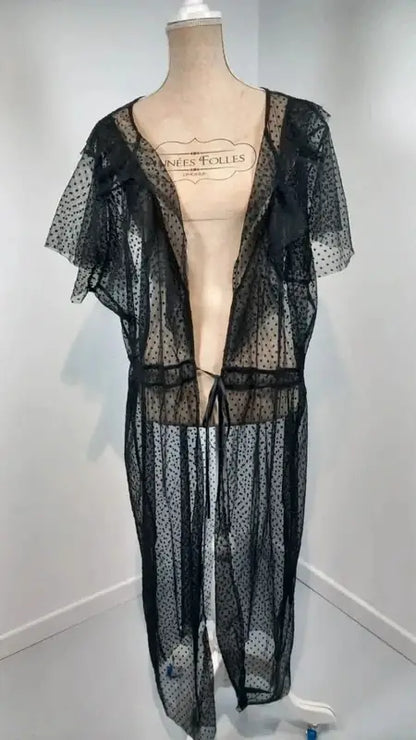 Lightweight Flowy Long Black Floral Kimono Jacket / Chic (One Size or 50+)