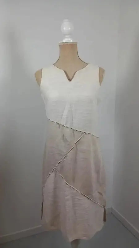 Jacqueline Riu 100% Linen Dress – Beige & Ecru Size 2 (US 6/8)