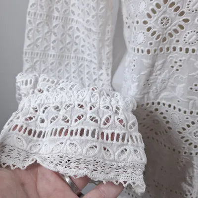 White Broderie Anglaise & Lace Blouse – Romantic Vintage Style – Size 40 (L)