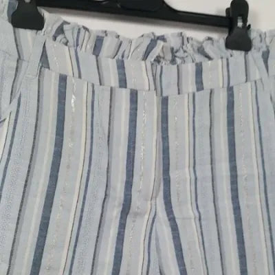 Short Yessica – Rayures Bleues & Fils Argentés – Taille Haute Paperbag – Neuf