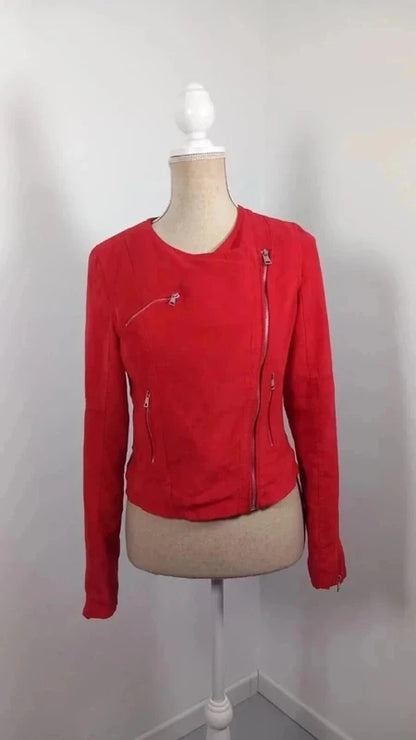 Veste Perfecto Rouge en Suédine Laura Jo - Taille S (36) - Coupe Ajustée