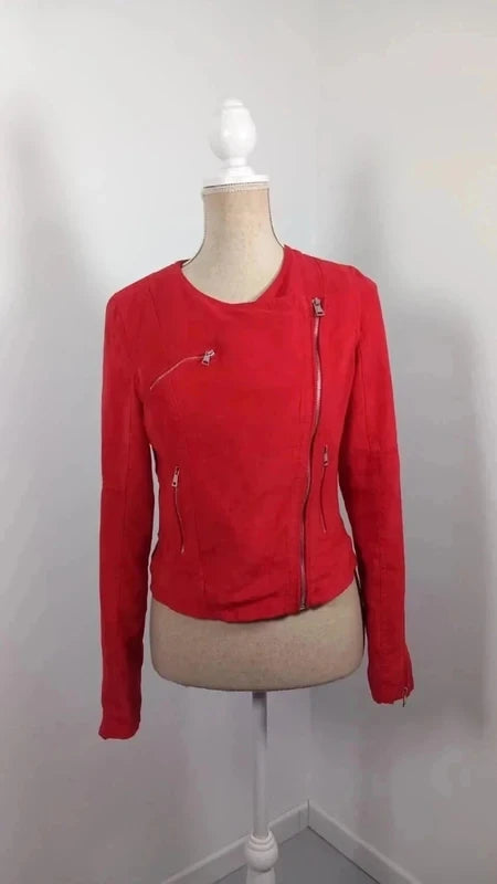 Veste Perfecto Rouge en Suédine Laura Jo - Taille S (36) - Coupe Ajustée