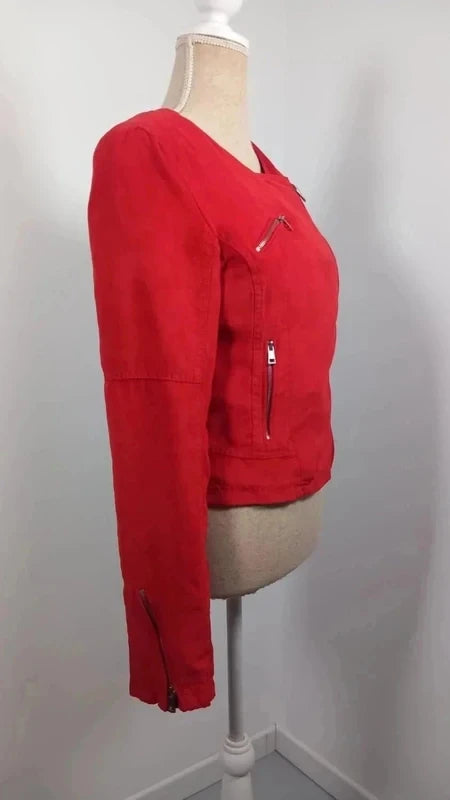 Veste Perfecto Rouge en Suédine Laura Jo - Taille S (36) - Coupe Ajustée