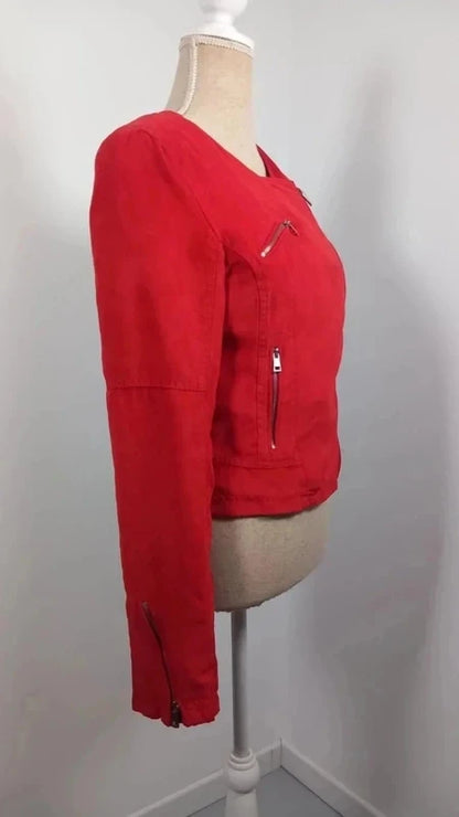 Veste Perfecto Rouge en Suédine Laura Jo - Taille S (36) - Coupe Ajustée