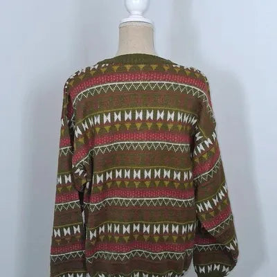 Pull femme jacquard multicolore vert et bordeaux - Taille XL