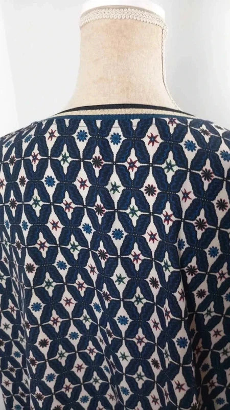 Tunique Graphique Chic – Bleu Marine & Motifs Géométriques – Taille 48 – NEUVE