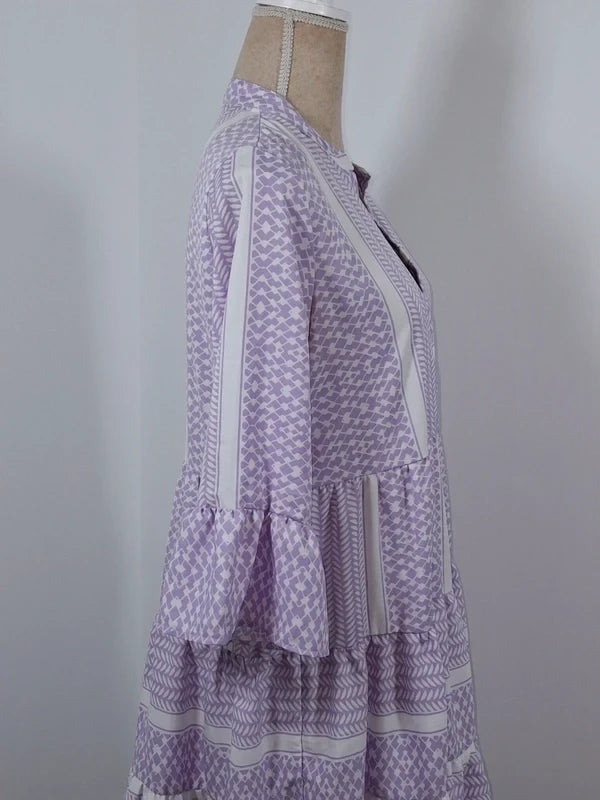 Robe bohème lilas et blanche Pigalle taille M neuve volants