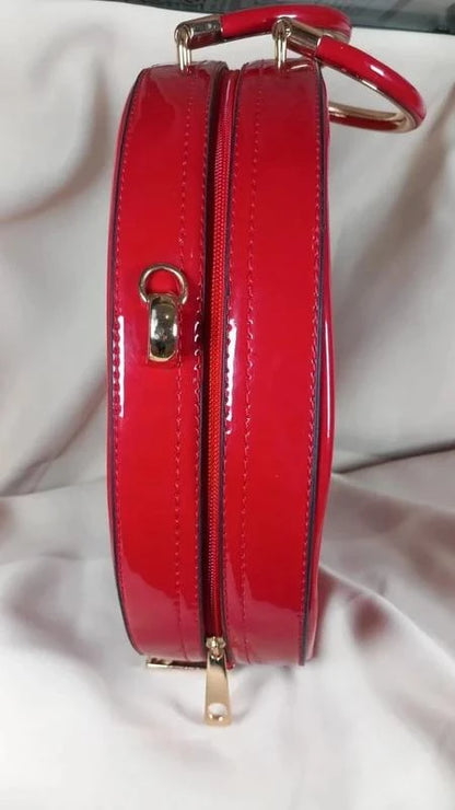 Sac à Main Cabas Rond Géométrique Rouge Verni - Neuf