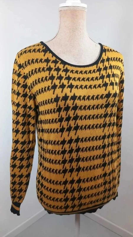 Pull Léger ZAMBA Moutarde & Noir - Motif Pied-de-poule - Taille 2