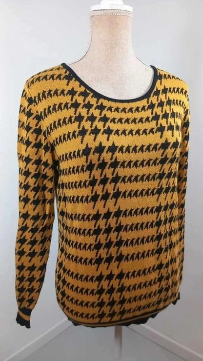 Pull Léger ZAMBA Moutarde & Noir - Motif Pied-de-poule - Taille 2