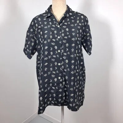 100% SILK Black Camaïeu Shirt with Asian print – Size 3 (US 8/10)